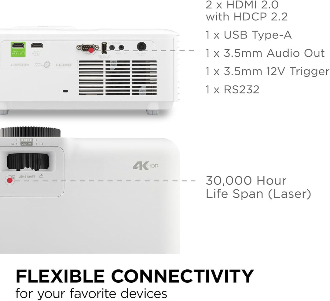 ViewSonic LX700-4K UHD Proyector Láser de 3500 Lúmenes Diseñado par...