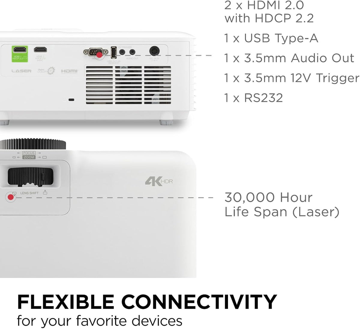ViewSonic LX700-4K UHD Proyector Láser de 3500 Lúmenes Diseñado par...