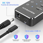 RSHTECH, RSH-ST10C, hub USB 3.2 de 10 puertos, alimentado, adaptador 12V/5A