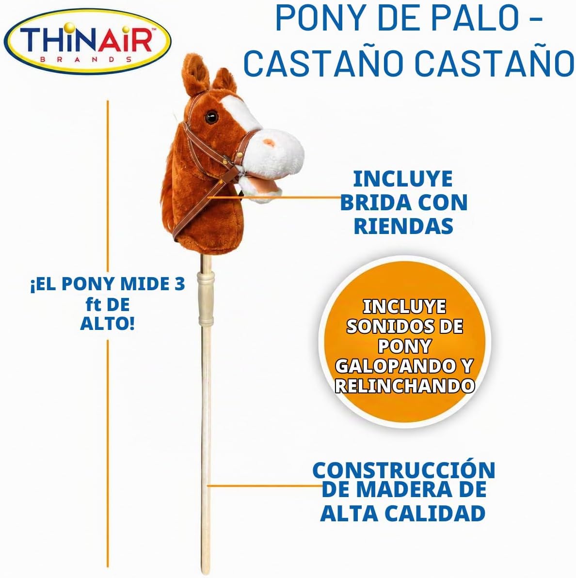 Nature Bound - Caballo de palo hecho a mano, peluche hecho a mano, pony de palo, con sonidos (marrón bahía)