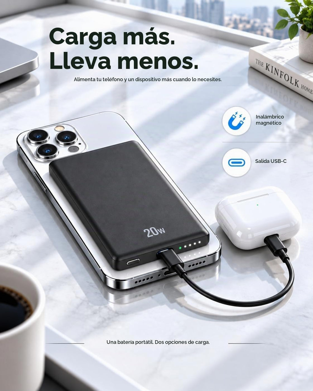 Cargador portátil magnético ultra delgado para iPhone, compatible con MagSafe Power Bank