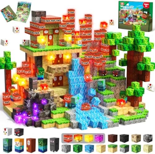 200 bloques magnéticos con bloques de luz, bloques de construcción magnéticos, juguetes de cubo de construcción magnéticos, juguetes de aprendizaje sensorial STEM, regalos de cumpleaños de Pascua, Nav