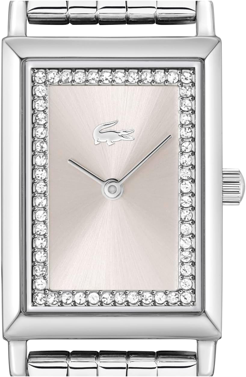 Reloj de cuarzo Lacoste Catherine para mujer - Brazalete, caja delgada, esfera sunray con cristales pavé, reloj de dos manecillas - Minimalista, diseño tipo tank - Regalo para ella 20.7mm