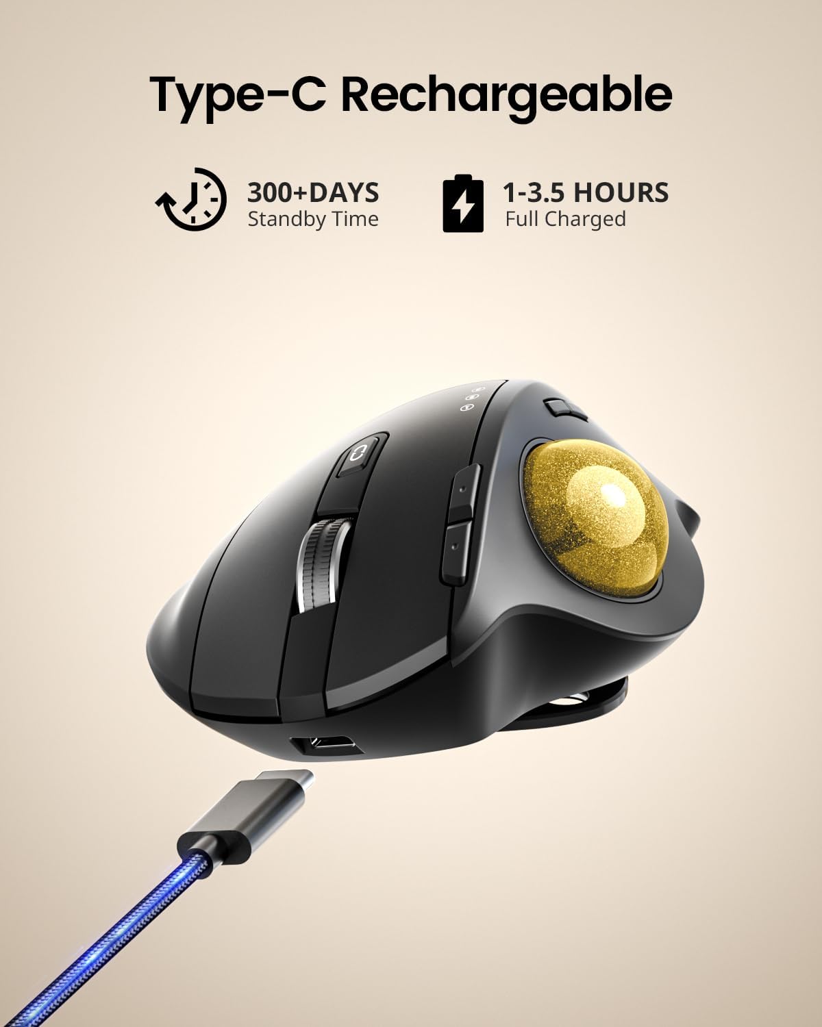 ProtoArc EM01 NL - Ratón de Trackball inalámbrico, ergonómico Bluet...