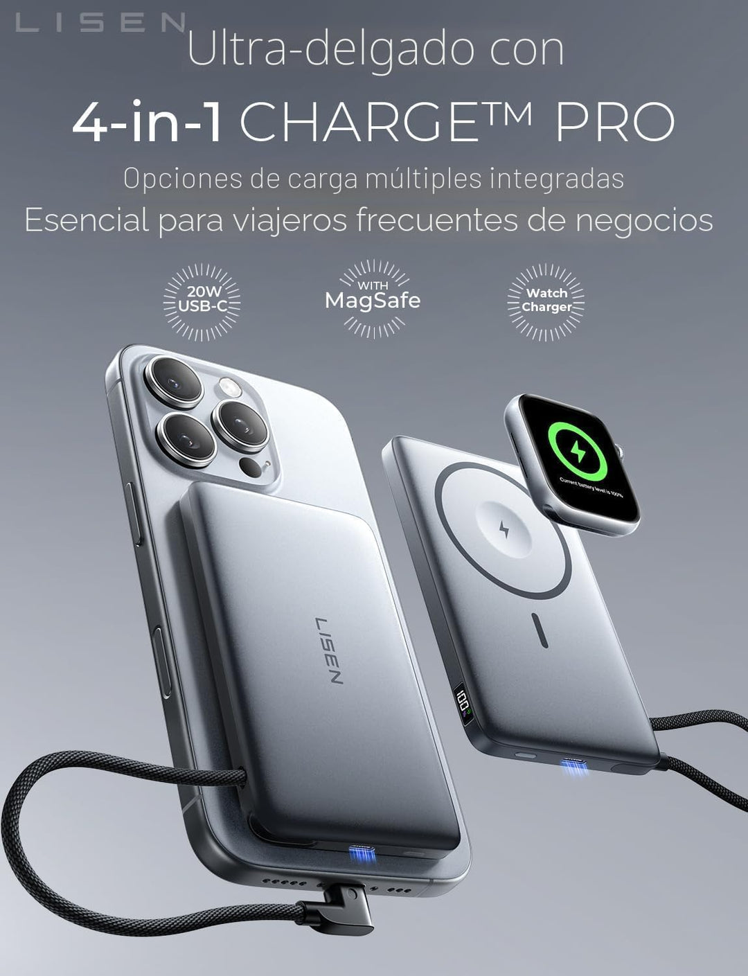LISEN Banco de energía MagSafe ultra delgado de 0.5 pulgadas para i...
