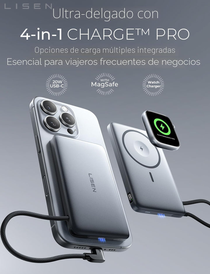 LISEN Banco de energía MagSafe ultra delgado de 0.5 pulgadas para i...