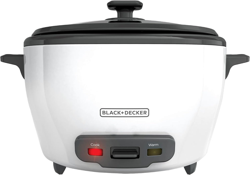 Olla arrocera BLACK+DECKER 6 tazas (cocidas) con cesta para vapor, recipiente antiadherente extraíble, blanca