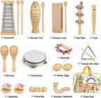 Instrumentos musicales para niños, juegos de juguetes de percusión musical de madera 100% natural, 23 piezas de juguetes de pandereta y xilófono para niños, niñas, niños, educación preescolar