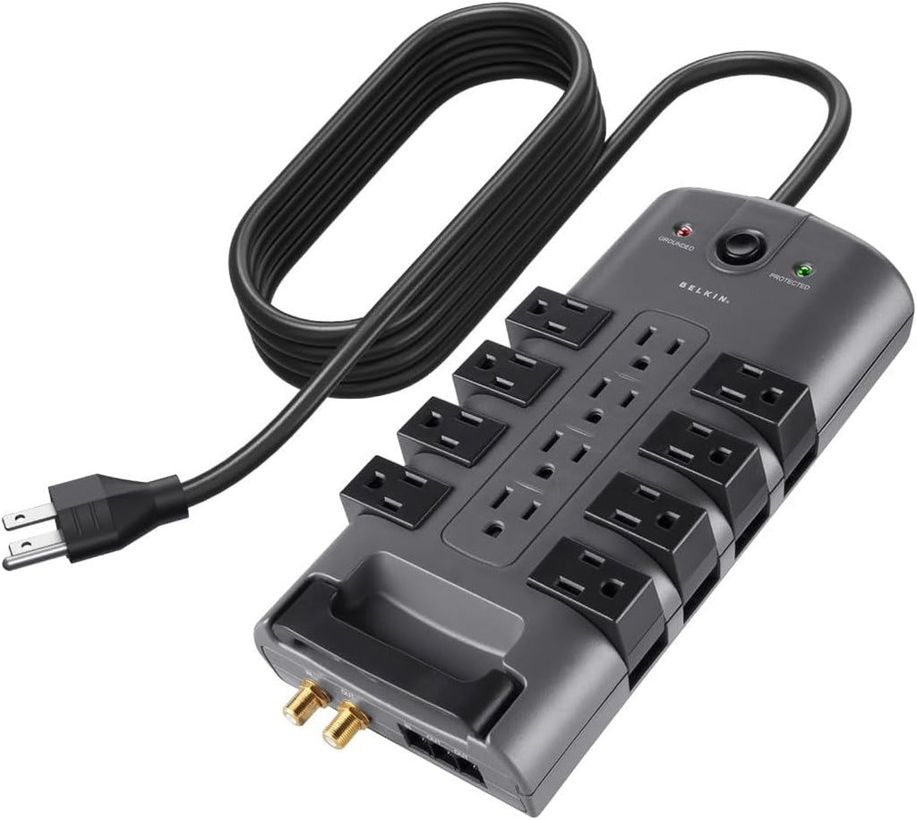 Regleta giratoria con protección contra sobretensión y protección para teléfono con cable de 6 pies de Belkin Estándar Gris