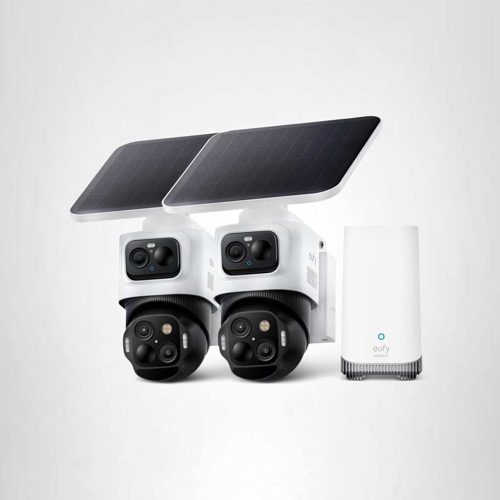 eufy Security eufyCam S4, kit de 2 cámaras, 4K solar, PTZ de 3 lentes