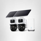 eufy Security eufyCam S4, kit de 2 cámaras, 4K solar, PTZ de 3 lentes