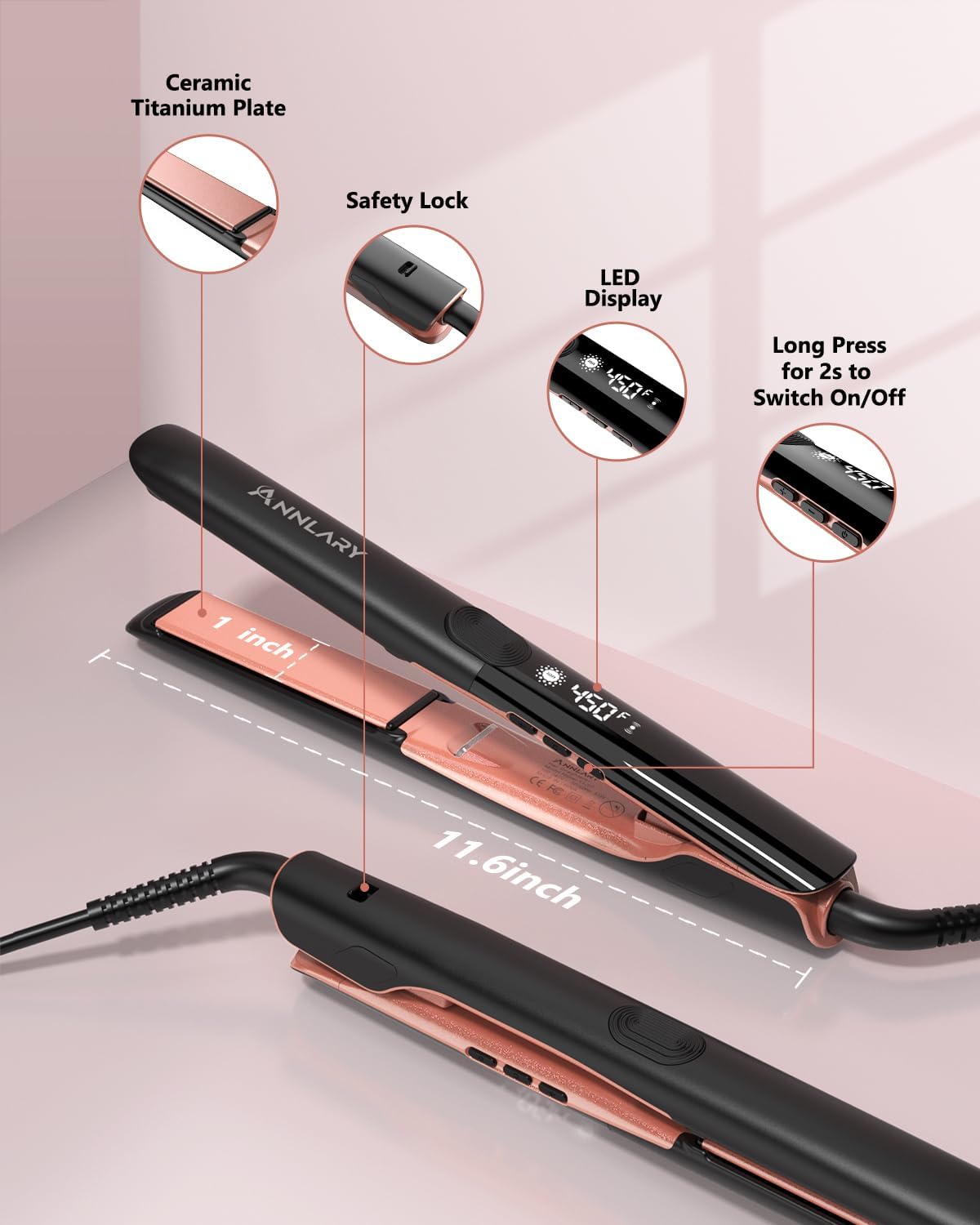 Annlary Plancha para el Cabello, Plancha Plana de 1 Pulgada