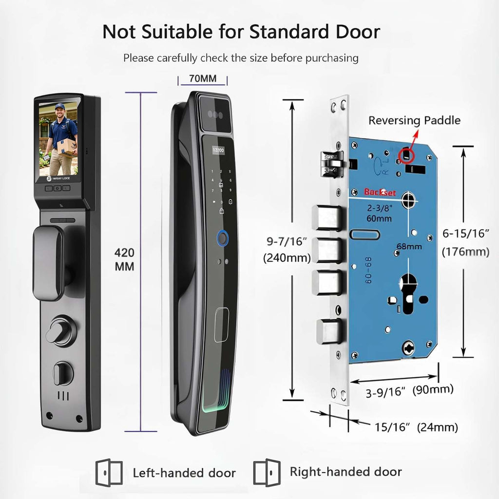 Cerradura de puerta inteligente con cámara y reconocimiento facial 3D, cerradura de puerta de entrada sin llave con huella digital, contraseña, tarjeta IC, control de aplicación y timbre, cerradura de embutir segura para puerta delantera (aplicación