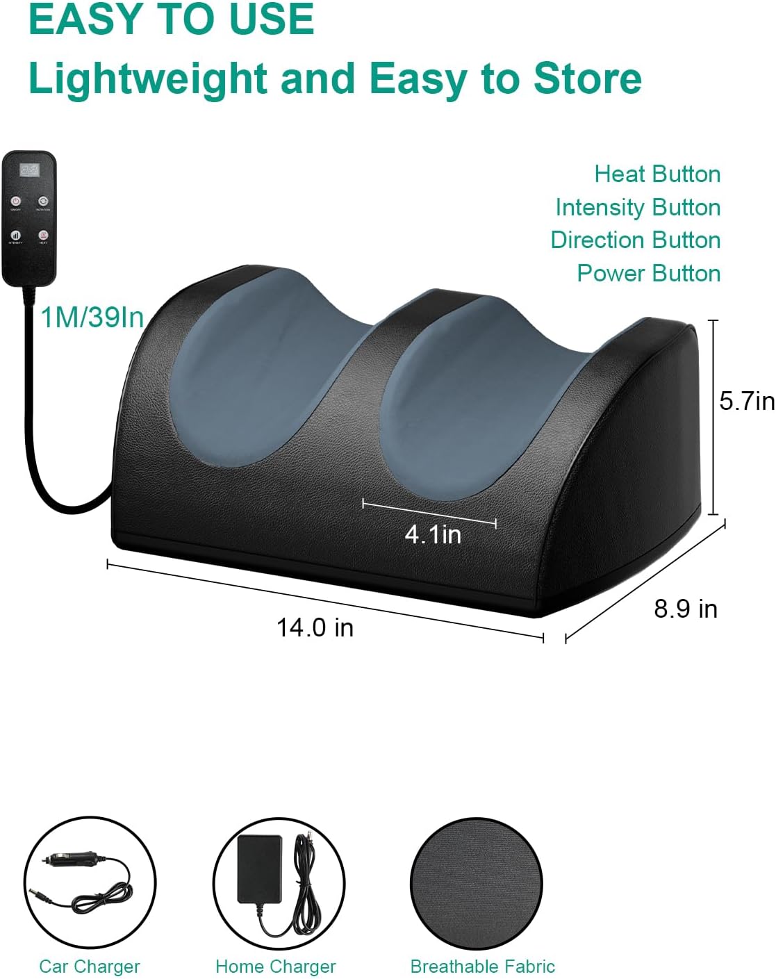 LINGTENG Masajeador de Pies con Calor y Masaje de Pies, Masajeador Eléctrico de Pies con Control Remoto con Cable, Regalos de Cumpleaños para Mamá y Papá (Negro - Cableado Eléctrico)
