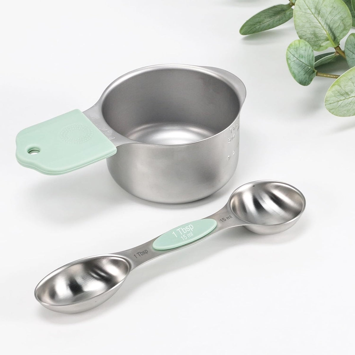 Juego de Tazas y Cucharas Medidoras Magnéticas, 15 Piezas de Acero Inoxidable