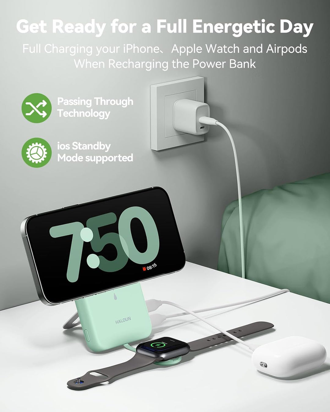 Cargador portátil magnético para iPhone y Apple Watch, 10000 mAh, c...