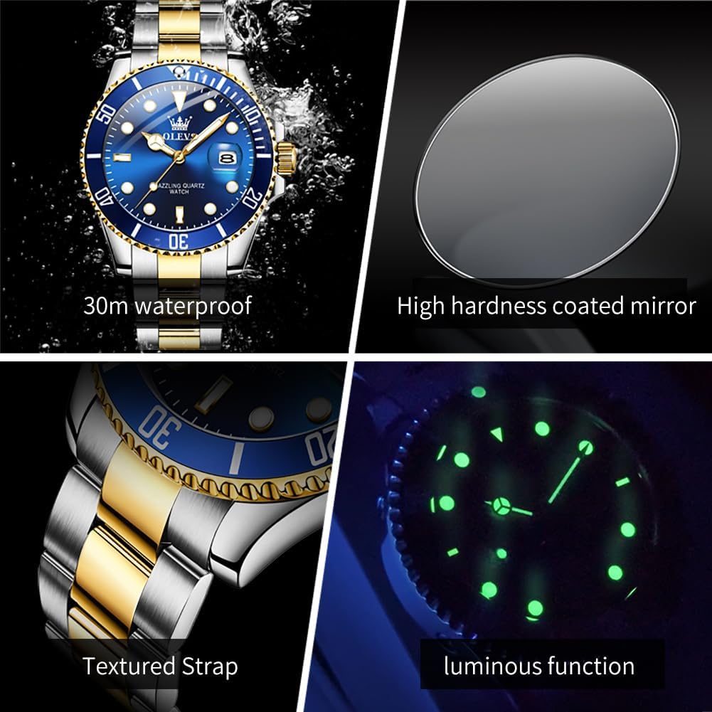 OLEVS Relojes de Lujo para Hombres, Gran Acero Inoxidable, Cuarzo Analógico, Resistente al Agua
