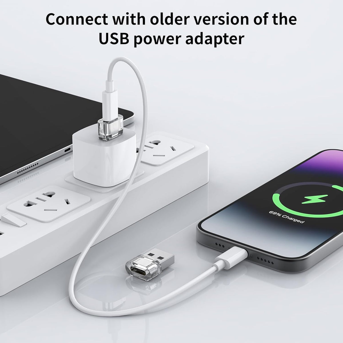 50 paquetes de adaptador USB A a USB transparente, convertidor de cargador USB C hembra a A macho compatible con Apple Watch Ultra iWatch 8 7, iPhone 16 15 14 13 Pro Max Plus, iPad 9 10 Air 5 Mini 6