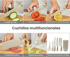 Wiztoynia - Juego de cuchillos de cocina de 6 piezas color caqui para el hogar, juego de cuchillos de chef afilados de acero inoxidable antiadherentes con bloque universal de cuchillos para cocina