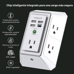Extensor de Enchufe de 3 Lados con Luz Nocturna - QINLIANF Enchufe Múltiple con 5 Tomas y 4 Puertos USB (1 USB-C), Cargador de Pared USB para Hogar, Oficina, Viajes, Certificado ETL, Blanco