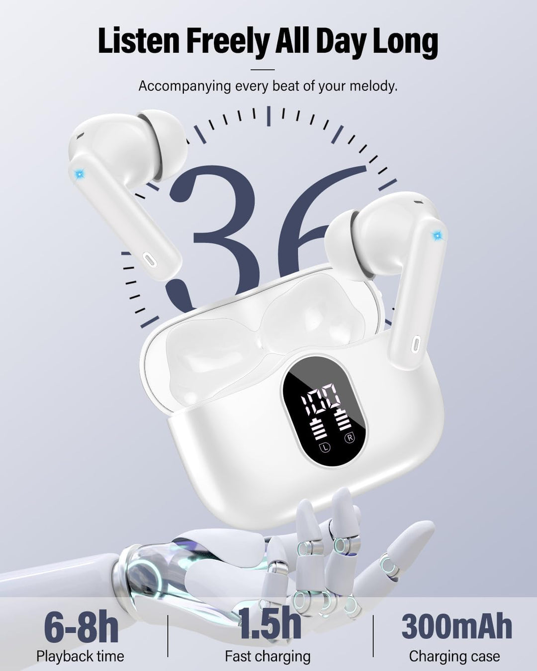 Auriculares inalámbricos, Bluetooth 5.4, estéreo de bajos, auricula...
