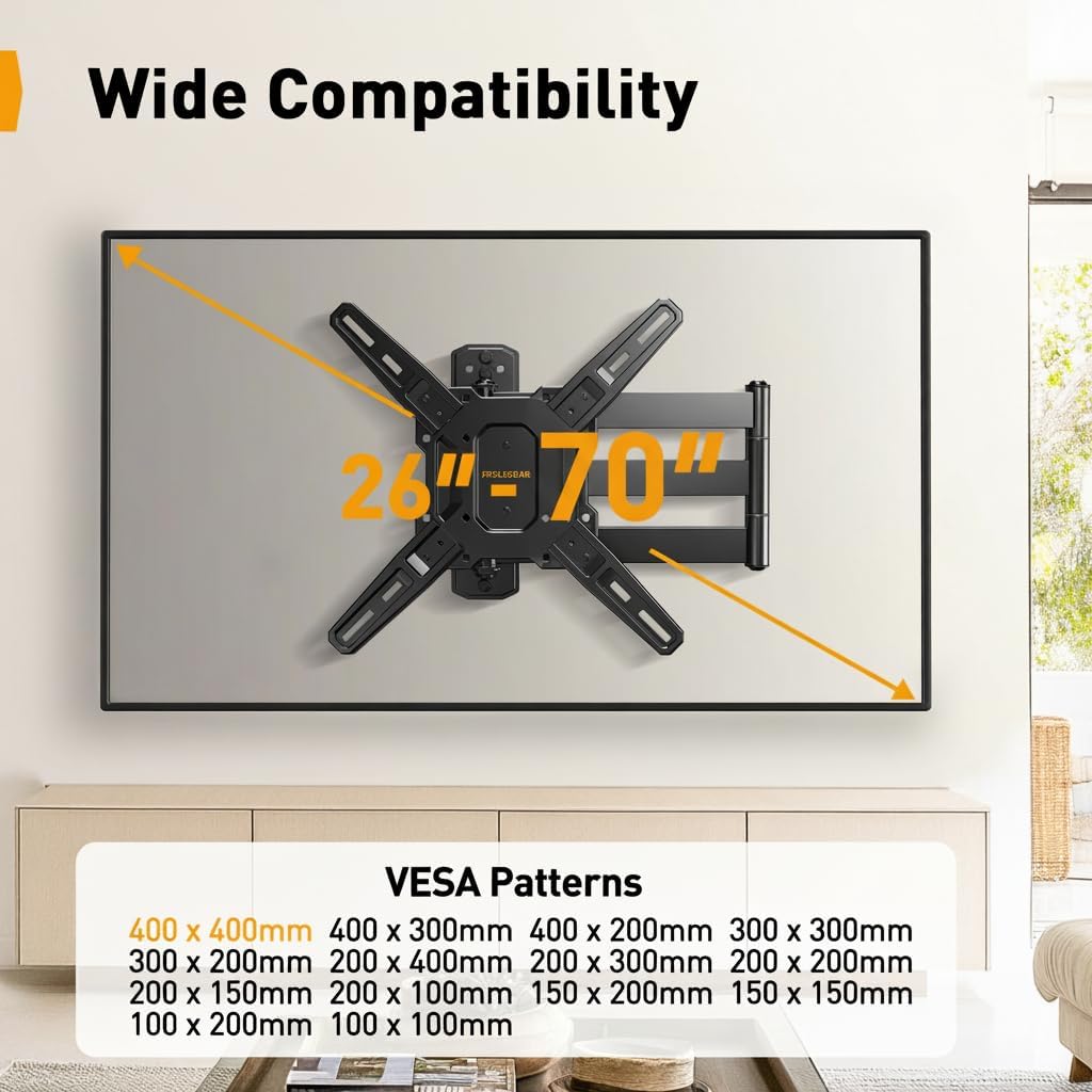 Perlegear Soporte de pared para TV de brazo largo para televisores de 26 a 70 pulgadas de hasta 100 libras