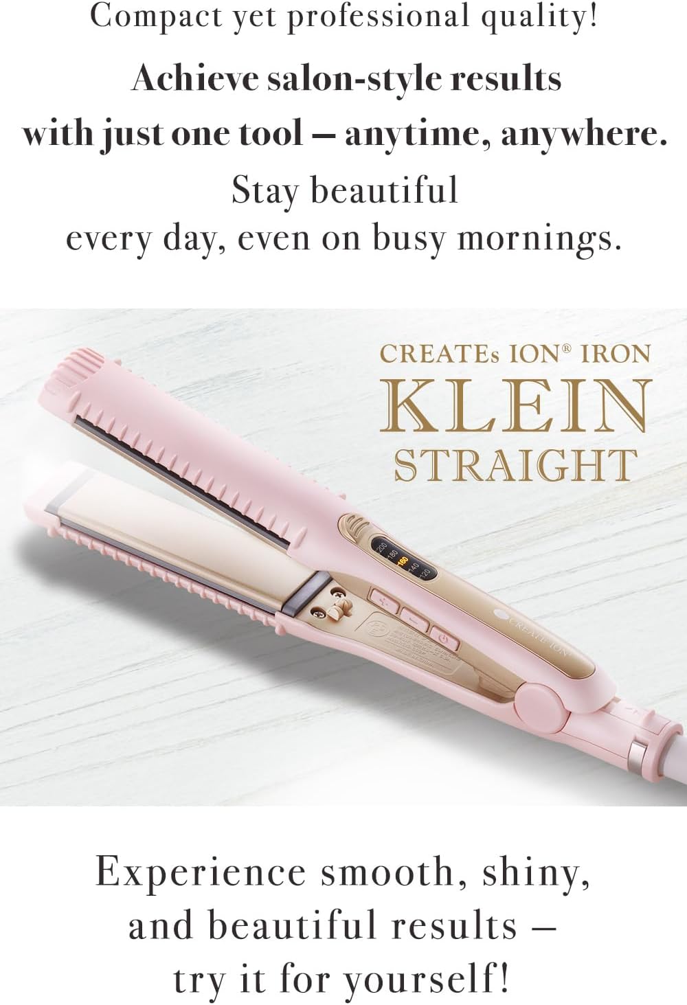 Creates ION - Plancha plana para cabello liso Klein, color rosa, li...