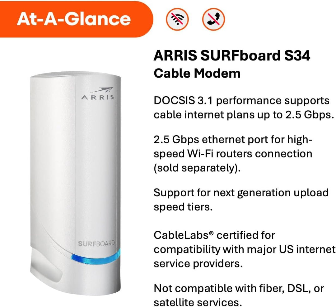 ARRIS SURFboard S34 DOCSIS 31 Módem por cable Multi-Gig