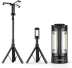Lámpara OGERY Luz de camping recargable de 10000mAh con soporte 2 m de altura máxima, luz de trabajo inalámbrica con 3 cabezales de lámpara LED, 2200 lúmenes, equipo esencial de camping, linterna de