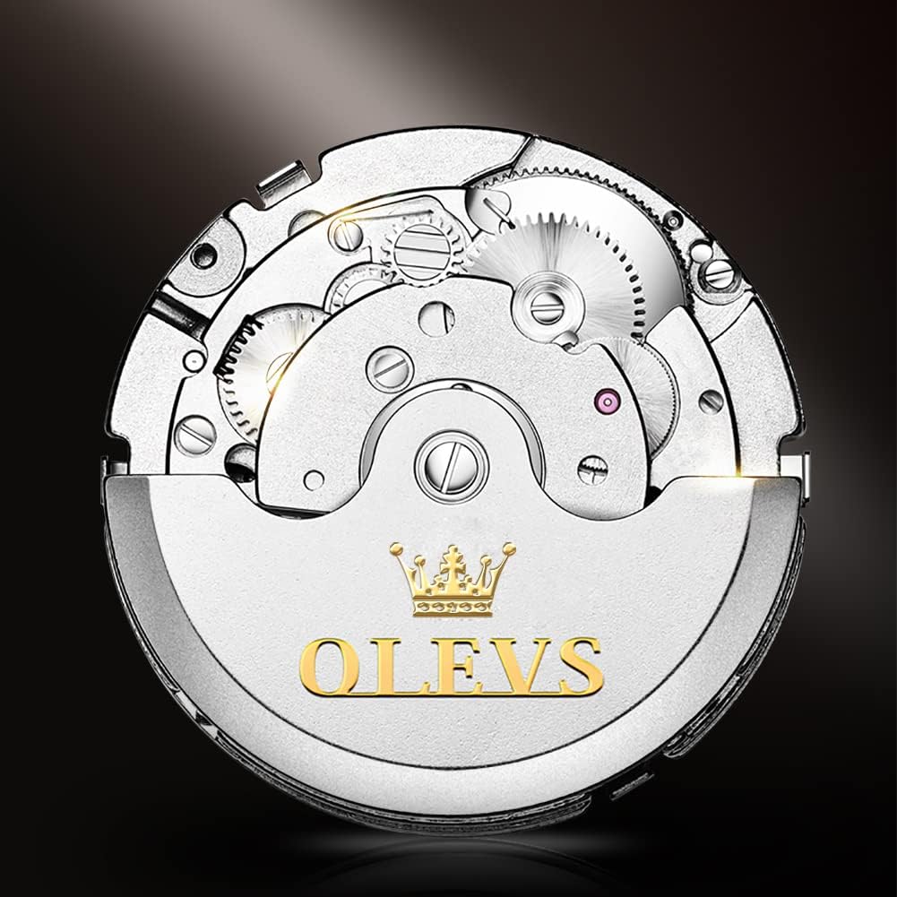 OLEVS Reloj automático para hombre, cuerda automática, mecánica, de lujo, de acero inoxidable, multicalendario, impermeable, luminoso, reloj de pulsera