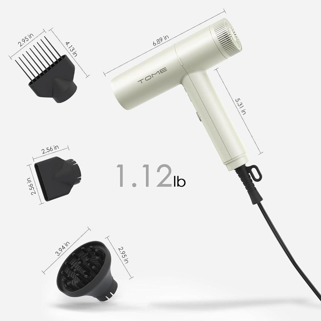 TOME Secador de pelo, motor EC de alta velocidad de 1875 W, secador...