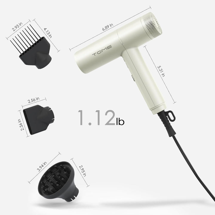 TOME Secador de pelo, motor EC de alta velocidad de 1875 W, secador...