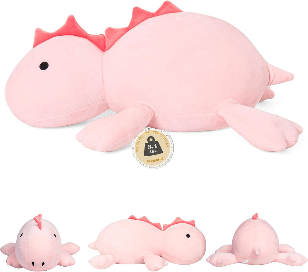 IdeaMeme Weighted Dinosaur Stuffed Animal Pink Dino Plush Toys 22" 3.5 lbs