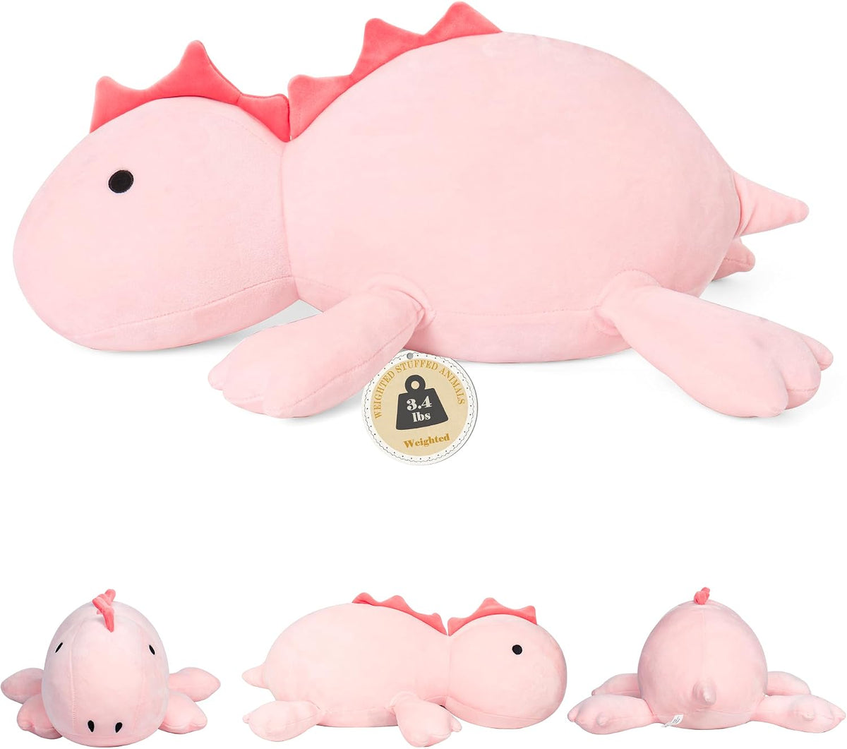 IdeaMeme Weighted Dinosaur Stuffed Animal Pink Dino Plush Toys 22" 3.5 lbs