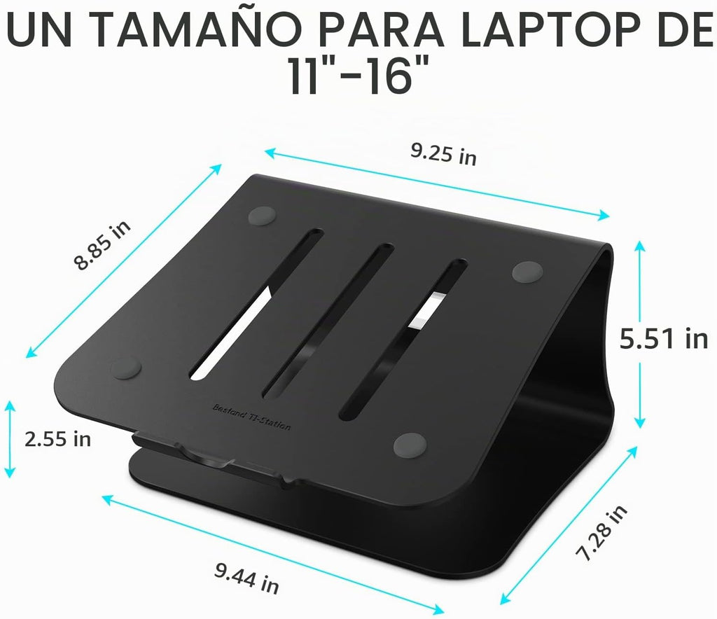 Soporte para portátil de aluminio con ventilación térmica para MacBook Air/Pro, Dell, HP, Lenovo, Microsoft Surface, Samsung de 11 a 16 pulgadas (negro)