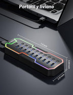 ZIUMIER, L100, hub USB 3.0 de 10 puertos, alimentado, adaptador 12V/2A