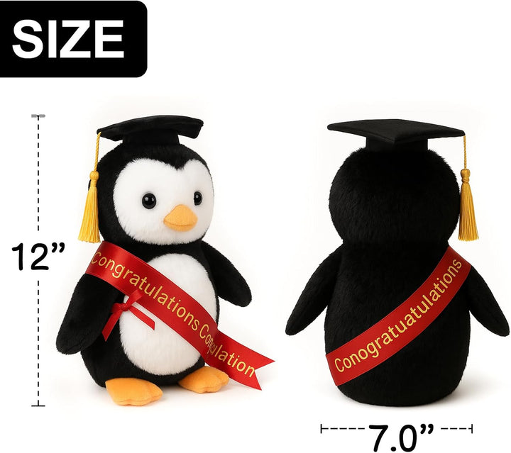 WEIGEDU Pingüino de peluche con graduación doctoral Tam Velvet Gold...