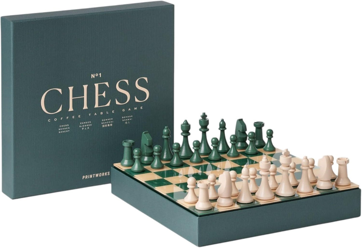 Set de Ajedrez Classic Green de Printworks - Piezas de Madera y Tablero de Acrílico