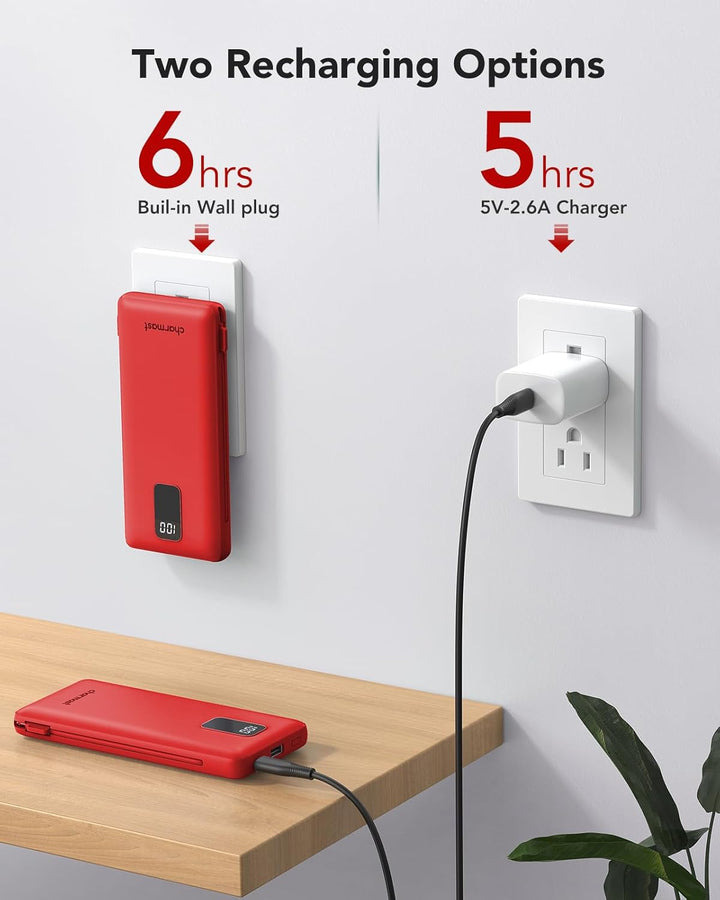 charmast Cargador portátil, banco de energía, cables integrados y e...