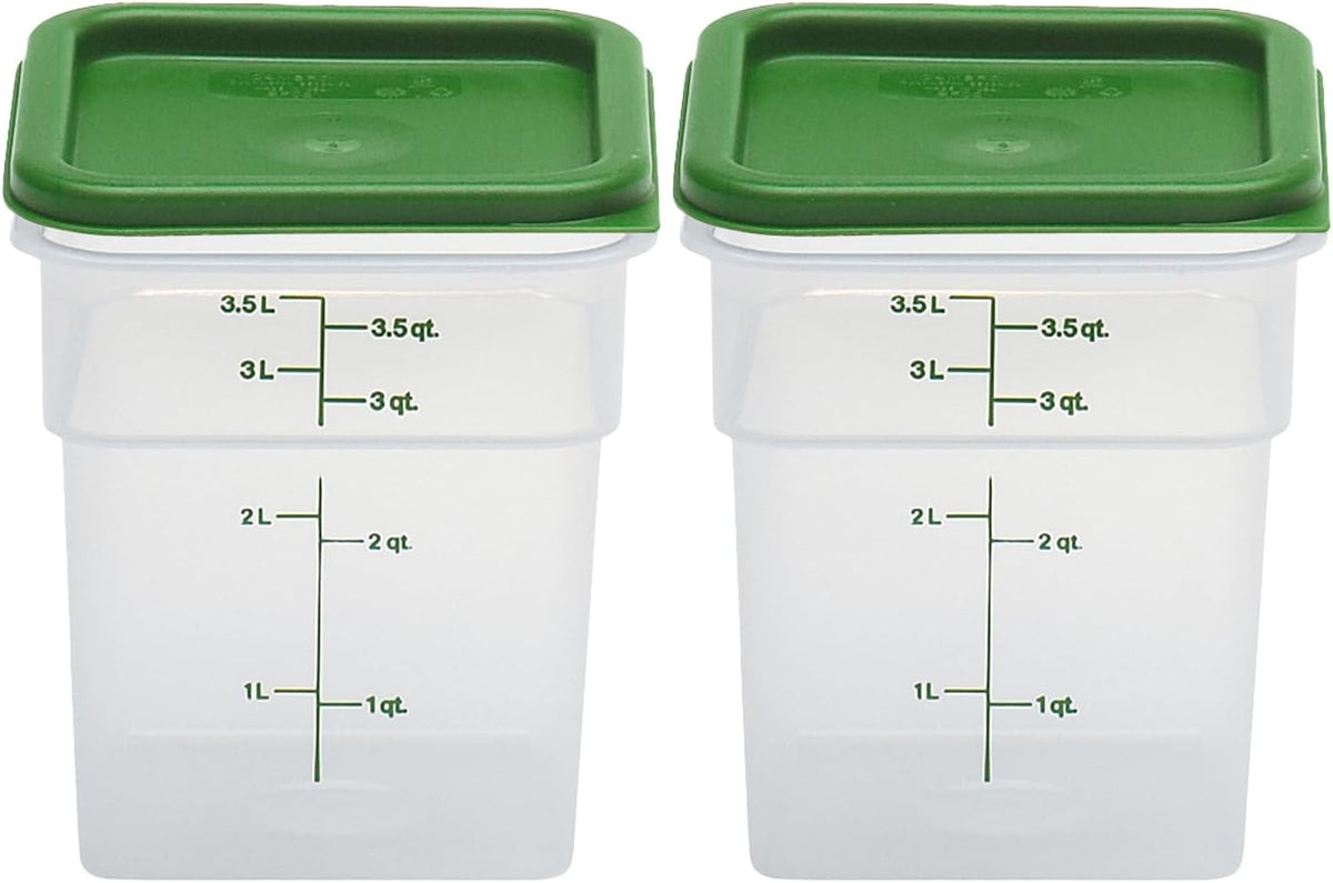 Cambro Recipiente de almacenamiento de alimentos con tapa (apto para microondas y sin BPA), paquete de 2, cuadrado de la serie clásica con tapa verde, 4 cuartos de galón (cuarto de galón)