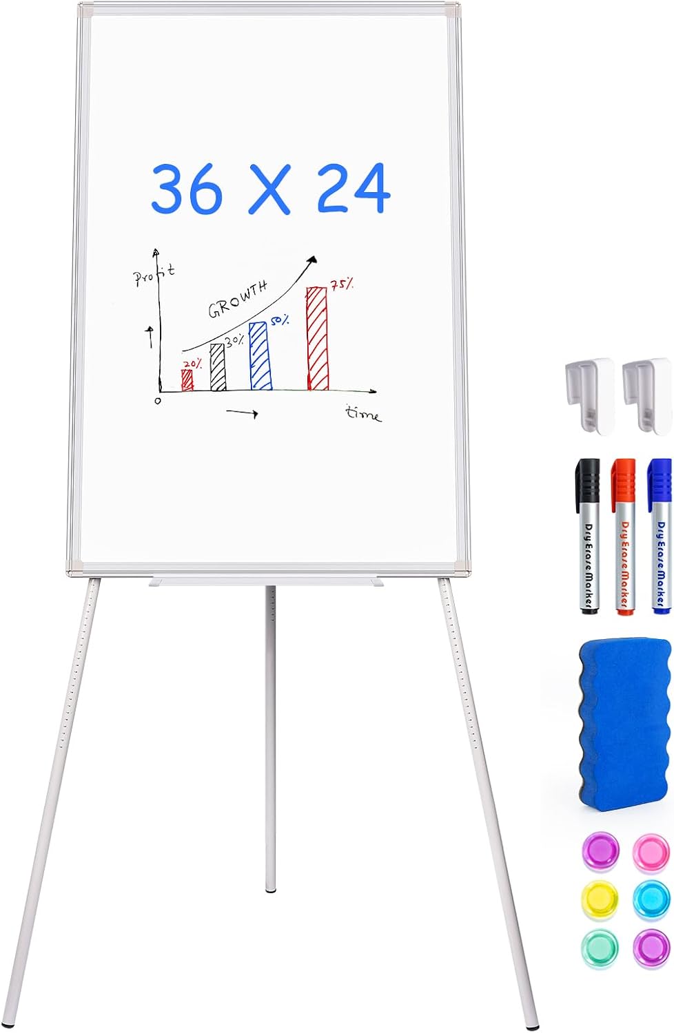 Maxtek Caballete pizarra blanca 36 x 24 pulgadas, trípode con altura