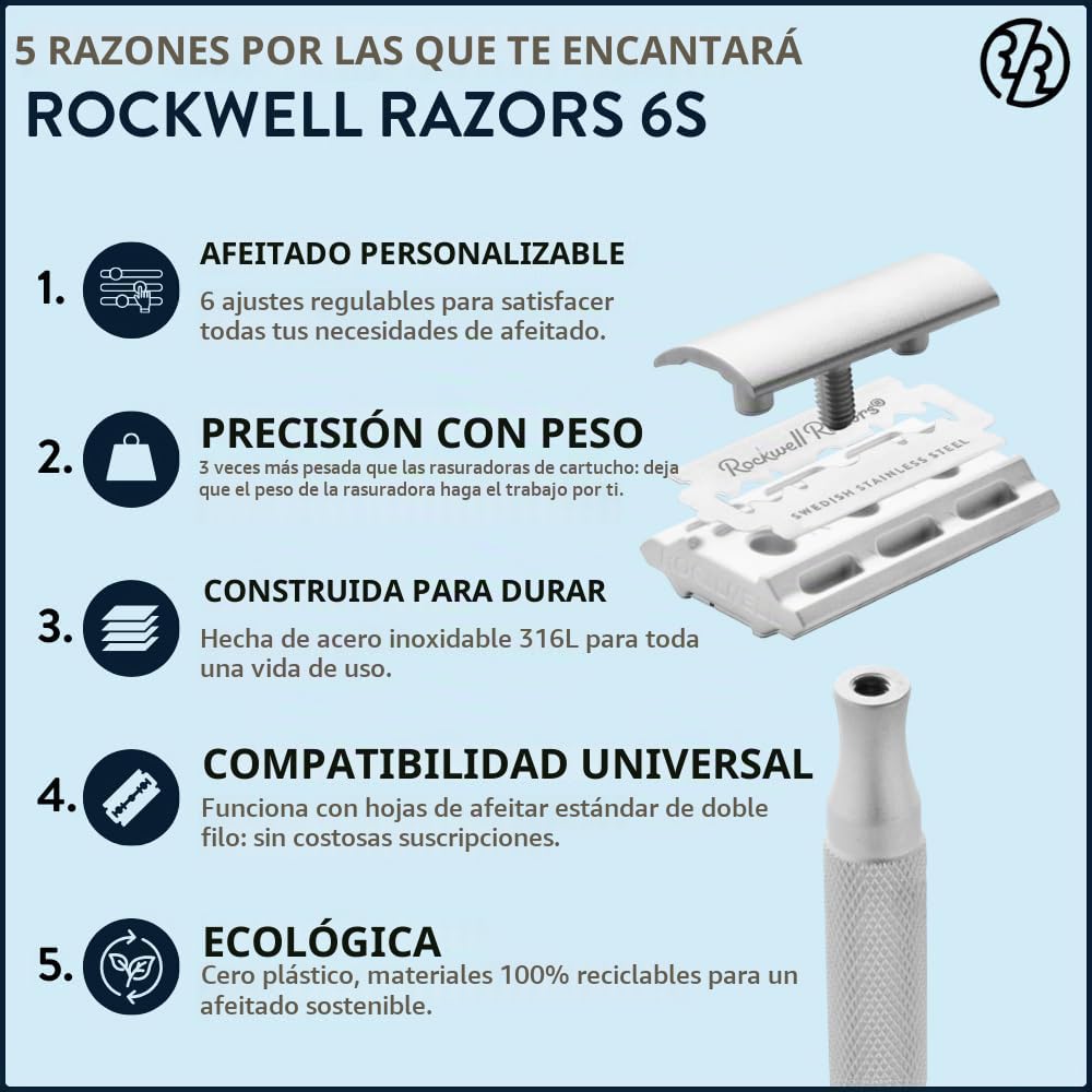 Maquinilla de afeitar de seguridad Rockwell Razors 6S de acero inox...