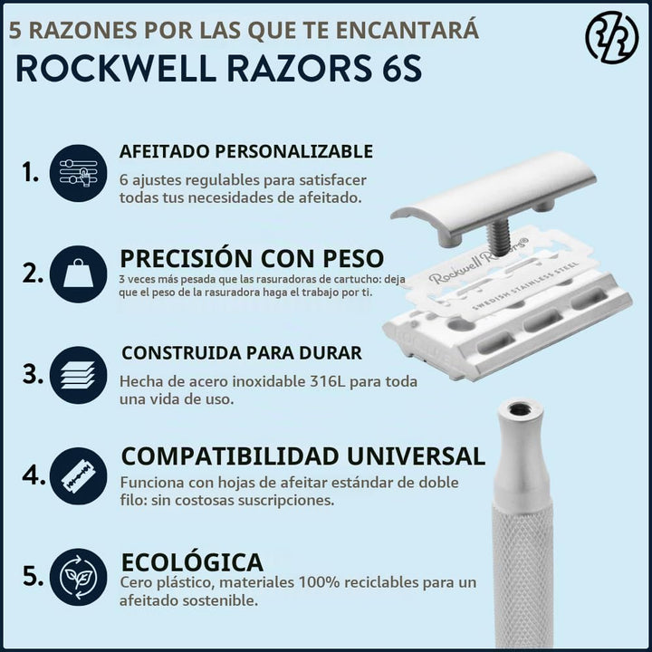Maquinilla de afeitar de seguridad Rockwell Razors 6S de acero inox...