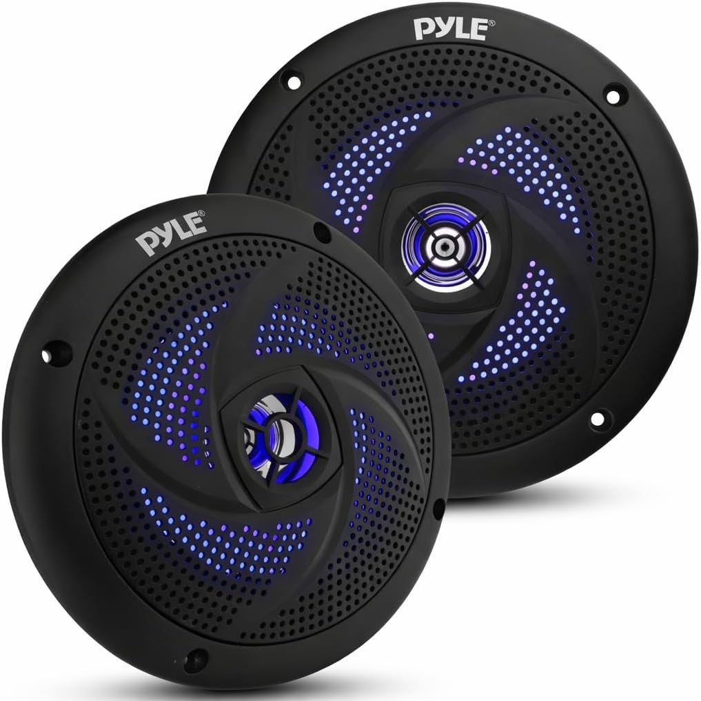 Pyle Altavoces marinos impermeables de 6.5 pulgadas, torre de wakeboard de perfil bajo y sistema de sonido estéreo de audio resistente a la intemperie con luces LED y potencia de 240 W