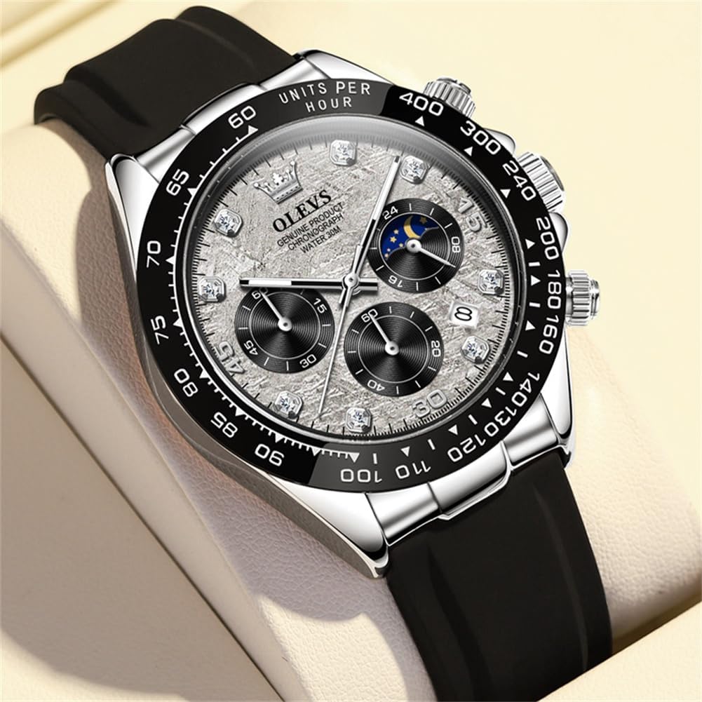 OLEVS Relojes Cronógrafo Masculinos de Moda Empresarial Analógico Quartz Reloj de Pulsera para Hombre, Cinturón de Silicona a prueba de agua con Luminiscente, Calendario