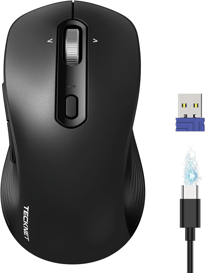 TECKNET Ratón Bluetooth recargable, [USB + BT5.0 + BT3.0] Ratón ina...