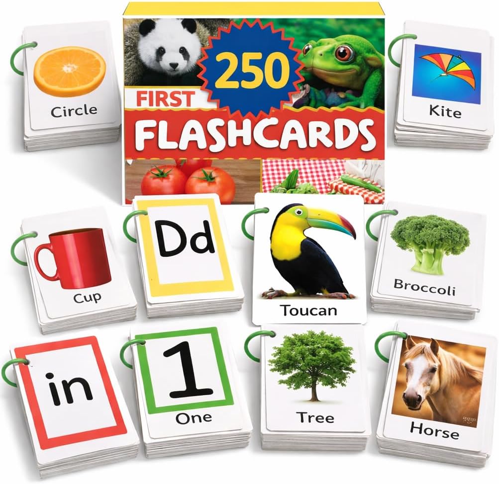 250 tarjetas flash para niños pequeños de 1 a 3 años con anillos, t...