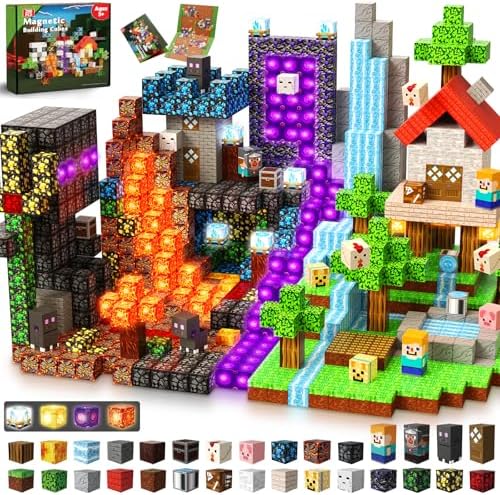 200 bloques magnéticos con bloques de luz, bloques de construcción magnéticos, juguetes de cubo de construcción magnéticos, juguetes de aprendizaje sensorial STEM, regalos de cumpleaños de Pascua, Nav