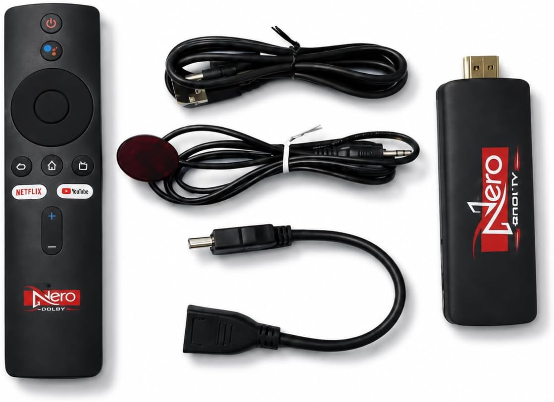 Dispositivo de transmisión Nero Stick TV 4K/8K HDR, alimentado por Android 14 y Google TV, Bluetooth 5.4, HDMI y USB, compatible con Wi-Fi 6E, TV gratuita y en vivo sin cable ni satélite