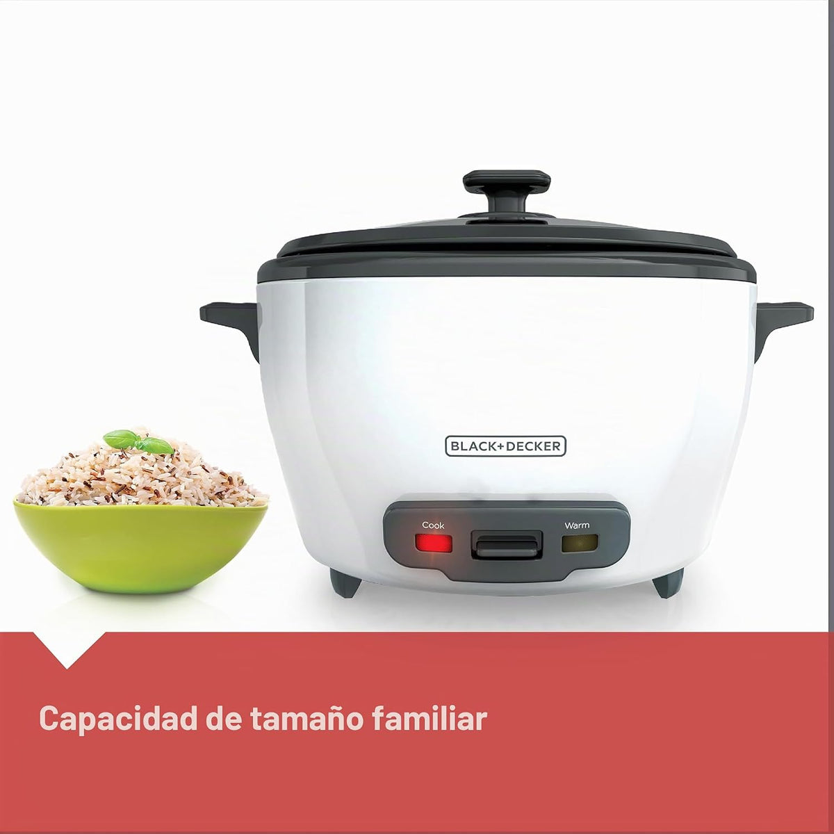 Olla arrocera BLACK+DECKER 6 tazas (cocidas) con cesta para vapor, recipiente antiadherente extraíble, blanca